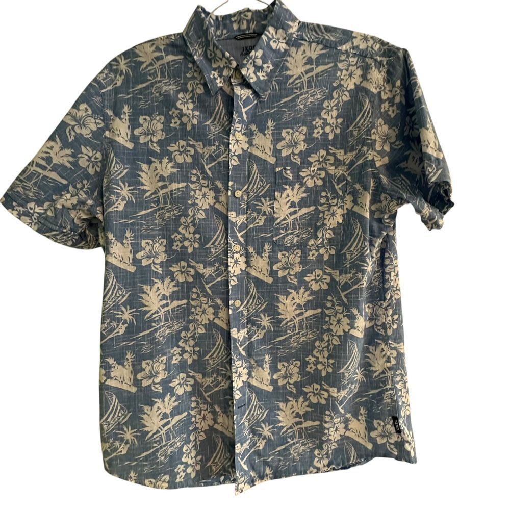 IZOD Saltwater Hawaiian Floral Print Button Down Shirt Tropical‎ Beach Casual L